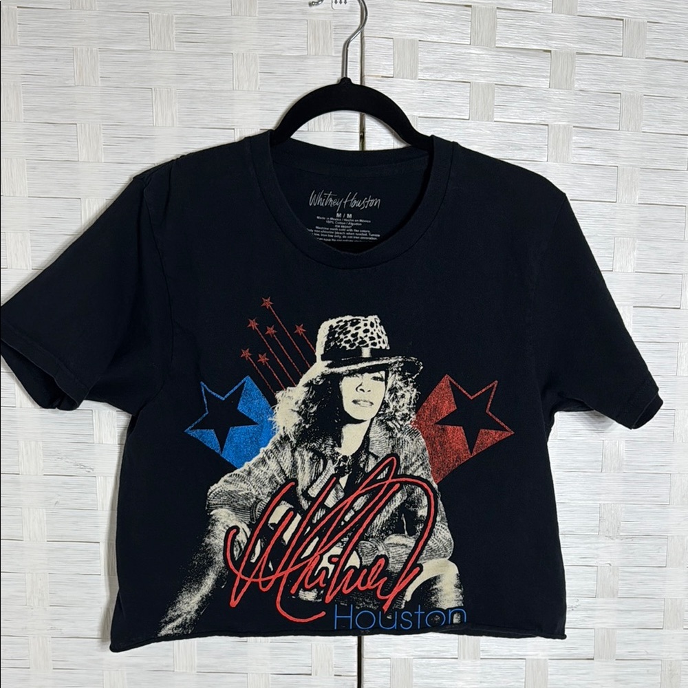Whitney Houston Black Graphic Cropped T-Shirt Size Medium